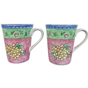 PAIR (2) Watercolors by Sango Blueberry Sky Coffee Mugs 4 1/4" Tall